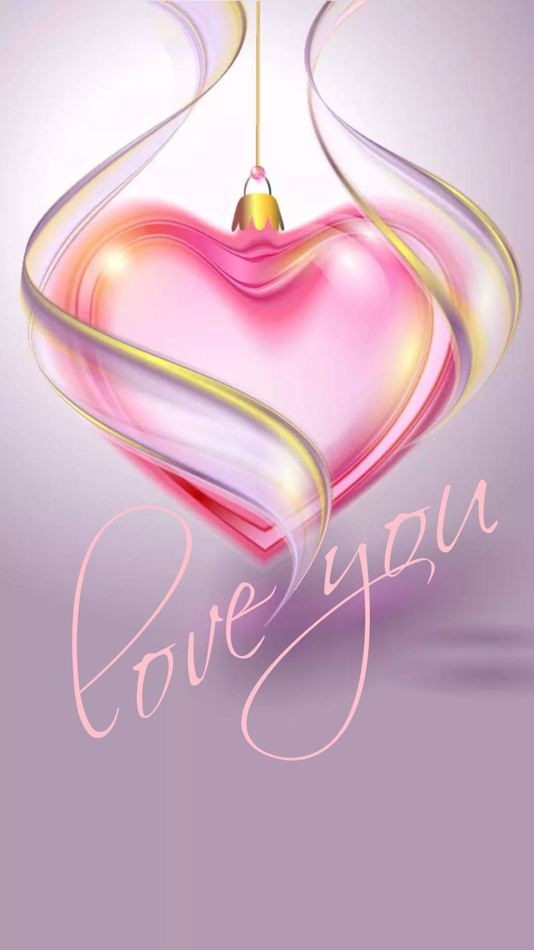 Pink Heart, glossy pink heart ornament, ribbons, Full HD Phone Wallpaper