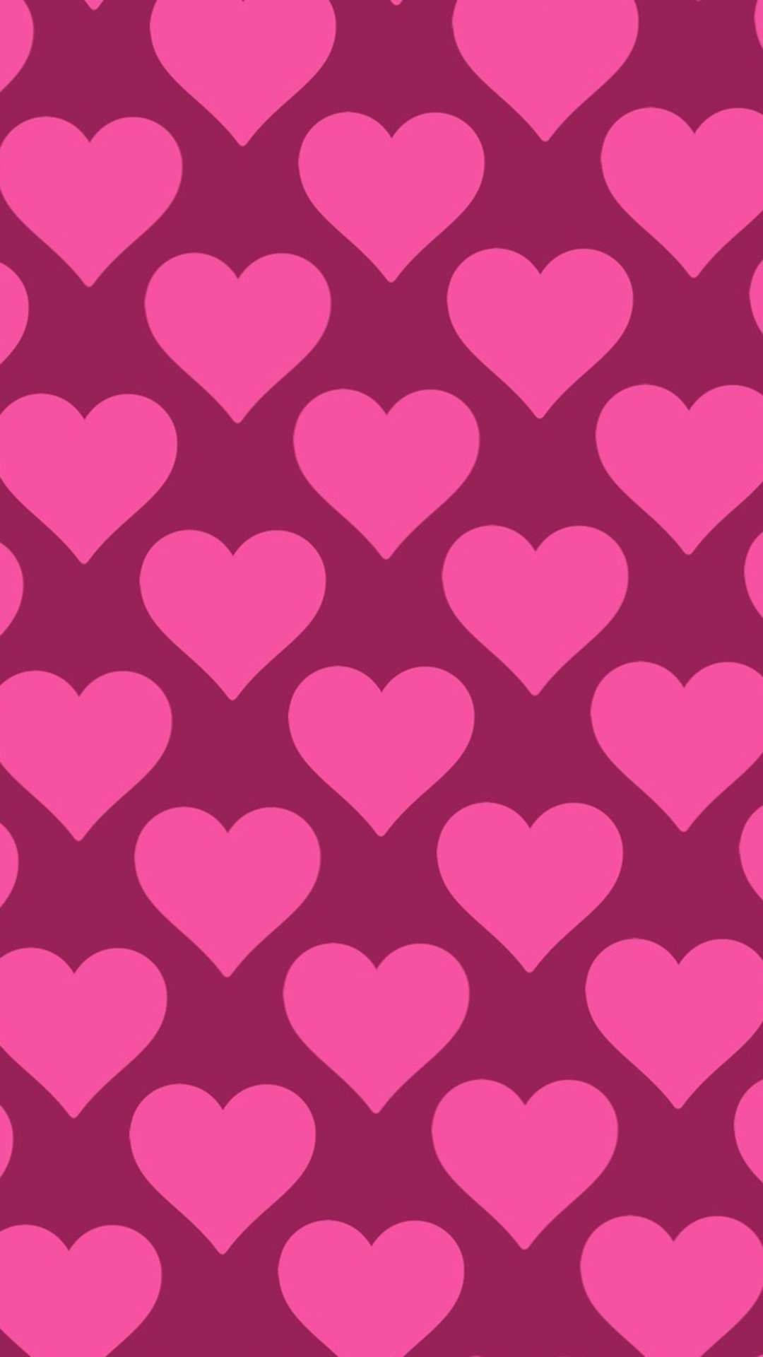 pink hearts, deep magenta background, vibrant pattern, Full HD Phone Wallpaper
