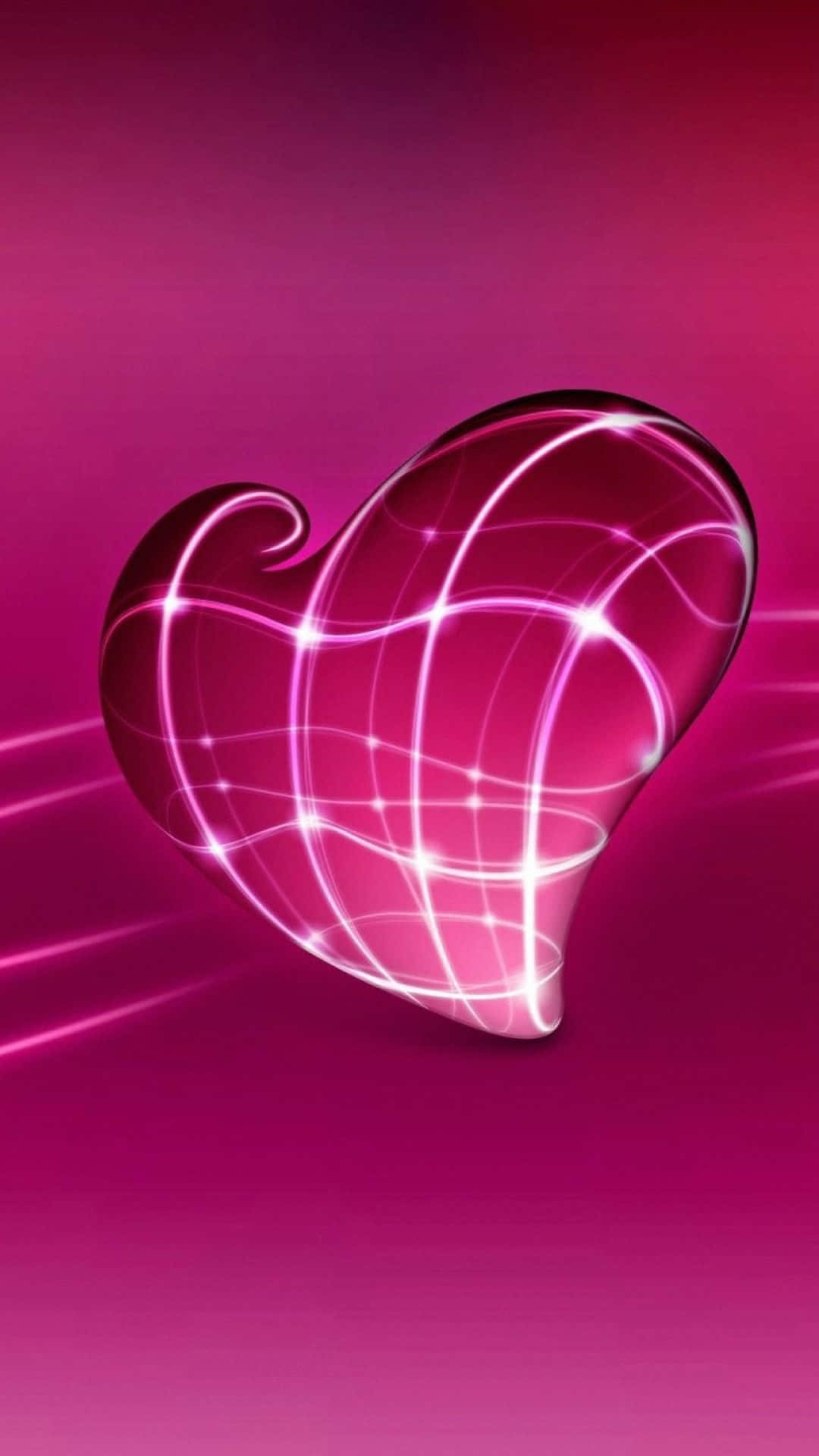 glowing pink heart, neon light streaks, gradient magenta background, Full HD Phone Wallpaper