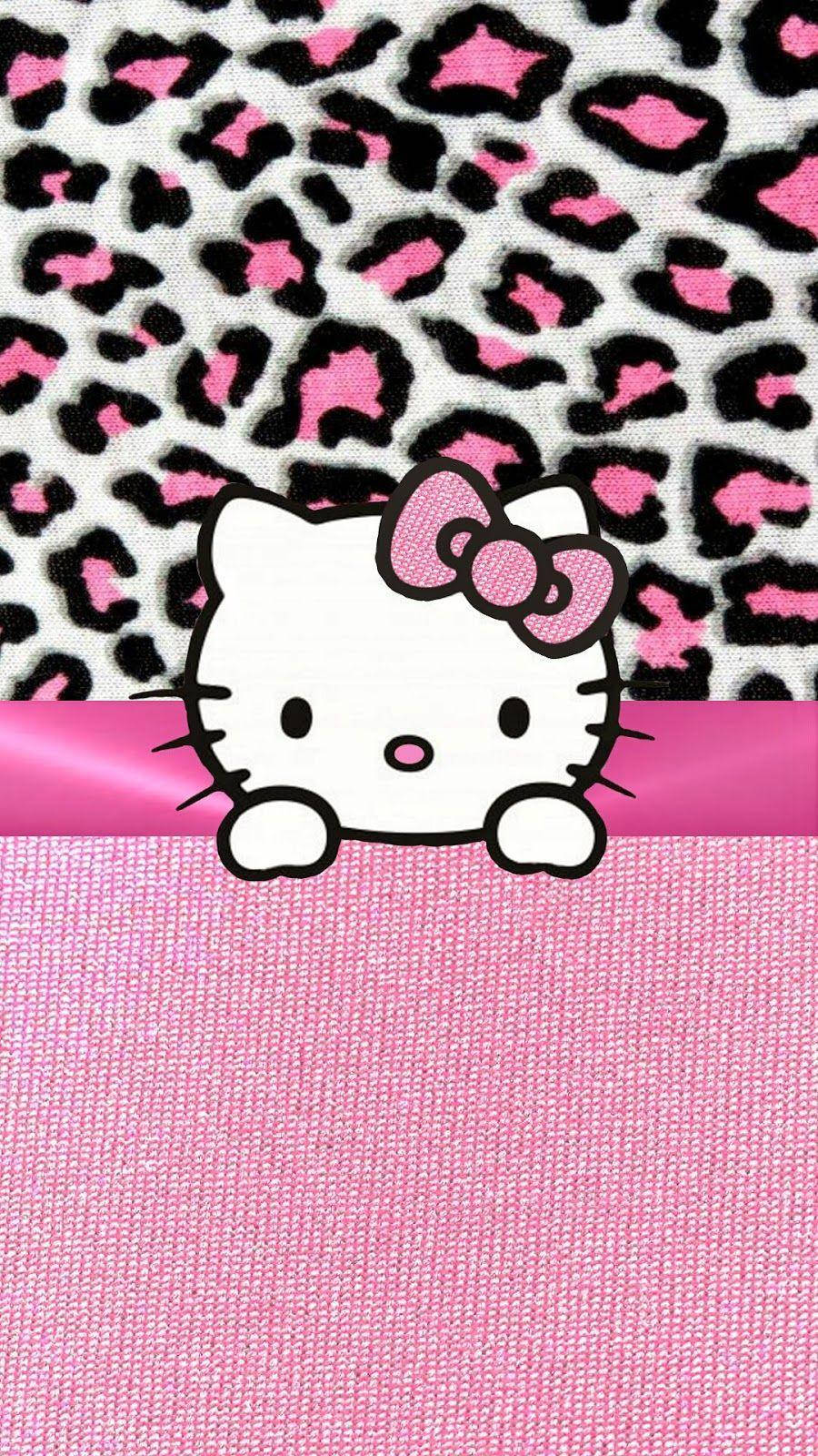 Pink Hello Kitty, leopard print, pink ribbon, HD Phone Wallpaper