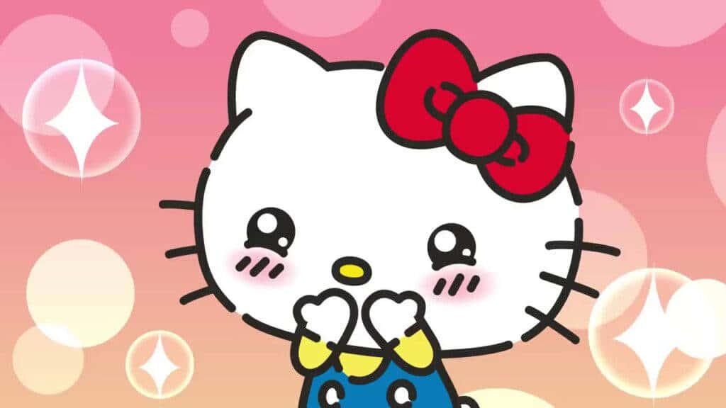 Hello Kitty, red bow, pink gradient background, SD Desktop Wallpaper