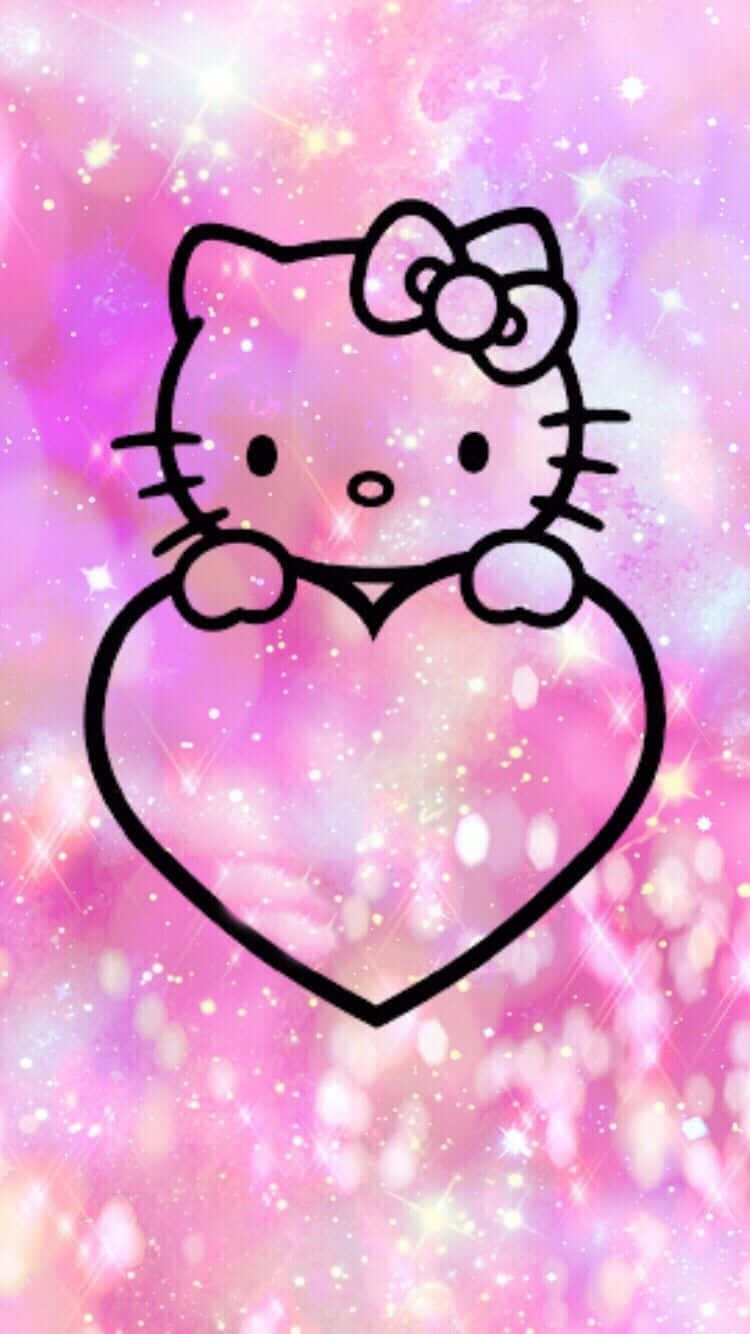 Pink Hello Kitty, heart, sparkling pink, HD Phone Wallpaper