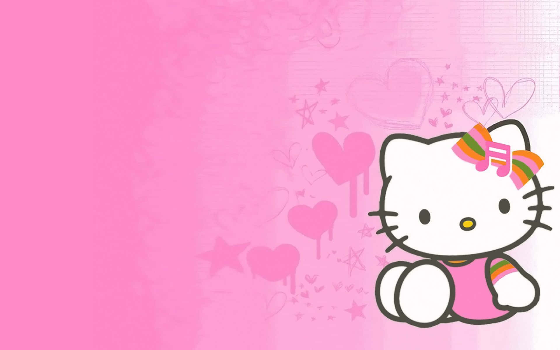 Hello Kitty, pink background, hearts, Full HD Desktop Wallpaper