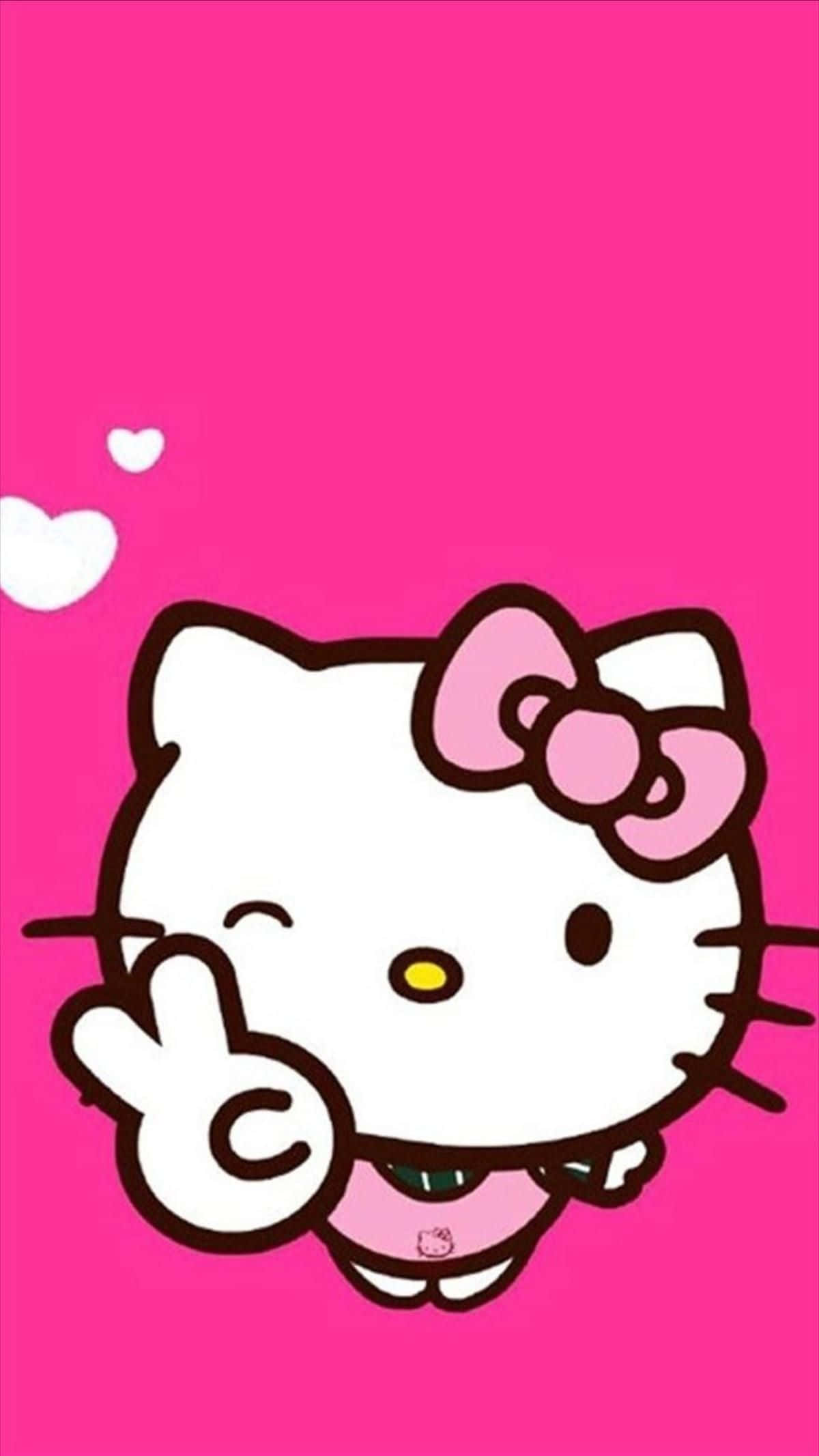 Hello Kitty, pink background, floating hearts, Full HD Phone Wallpaper