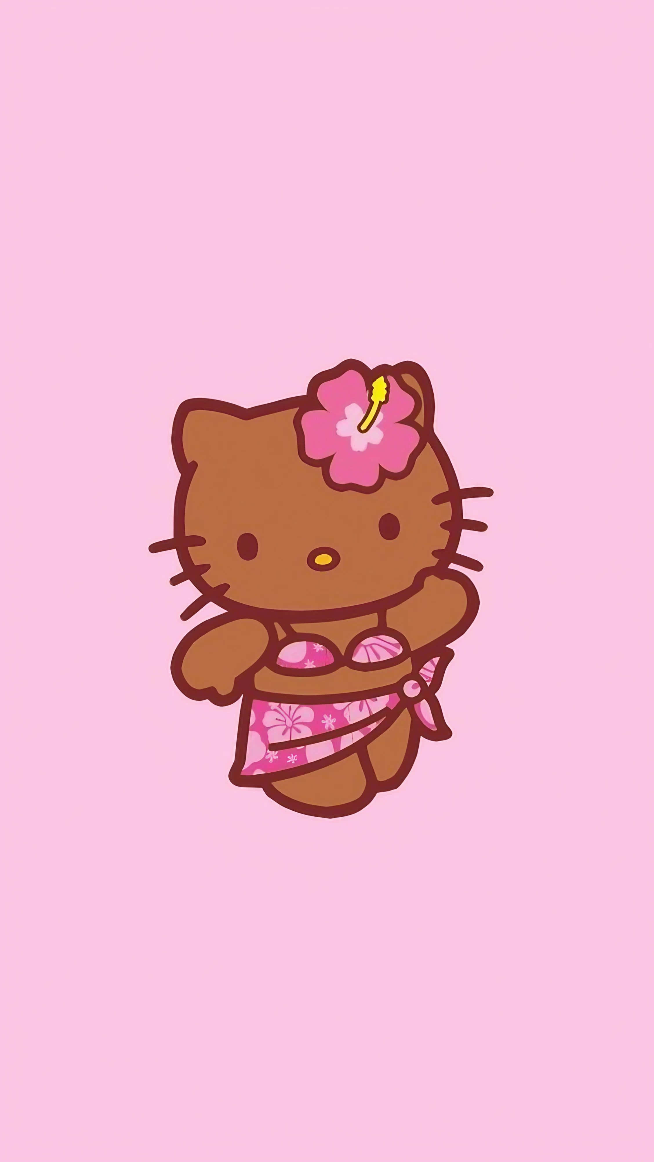 Pink Hello Kitty, brown version, pink floral swimsuit, 4K Phone Wallpaper