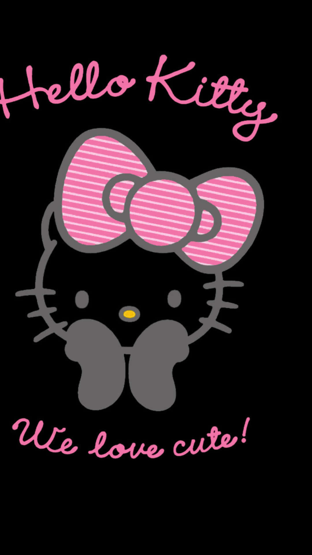 Hello Kitty, pink striped bow, black background, Full HD Phone Wallpaper