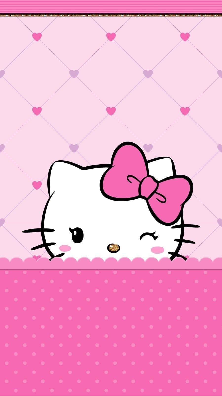 Pink Hello Kitty, polka dot border, quilted pink background, HD Phone Wallpaper