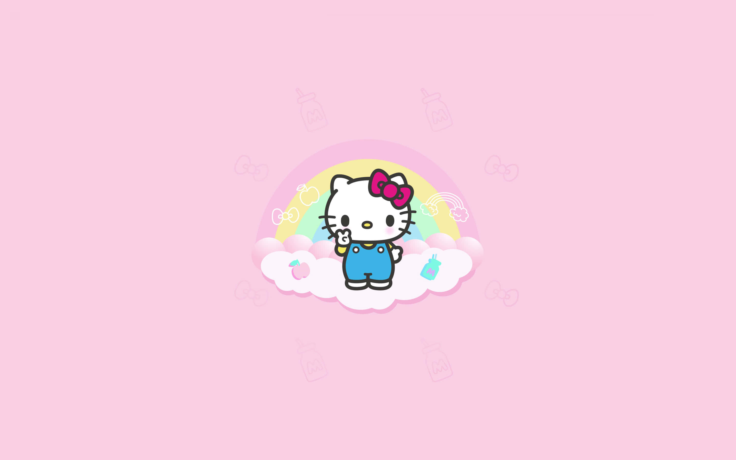 Hello Kitty, blue overalls, cloud, 2K Desktop Wallpaper