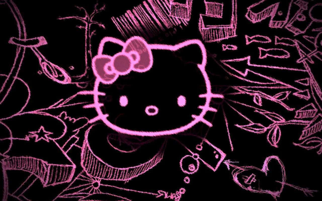 Emo Hello Kitty, Neon Pink, chalk-style, HD Desktop Wallpaper
