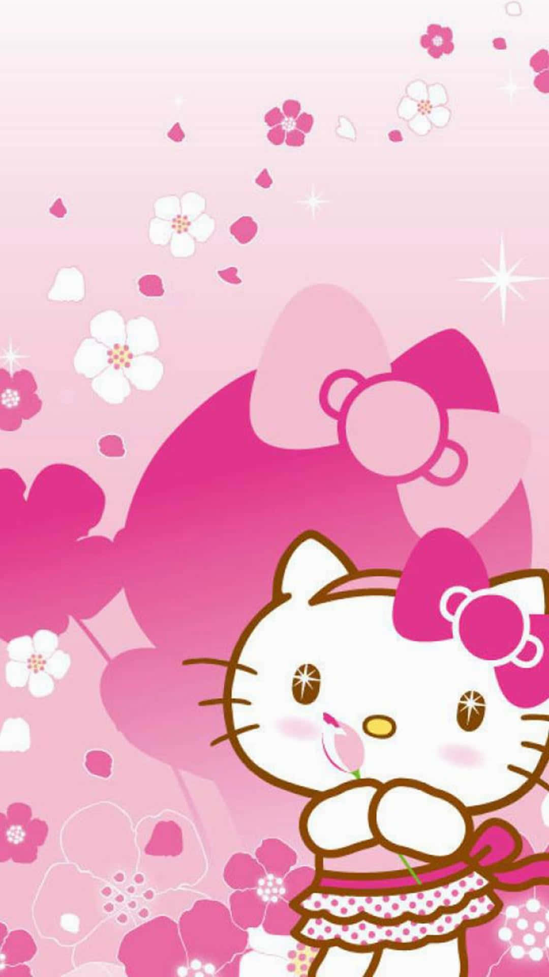Hello Kitty, pink flower, soft pink background, Full HD Phone Wallpaper