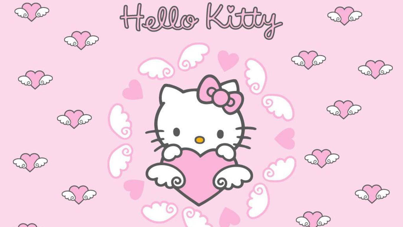 Pink Hello Kitty, heart, wings, HD Desktop Wallpaper