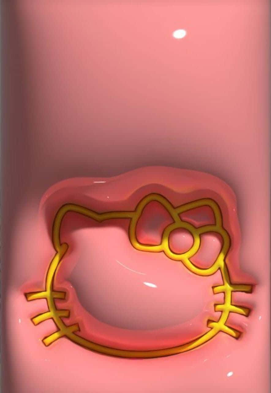 Pink Hello Kitty, glossy pink, gold outline, HD Phone Wallpaper