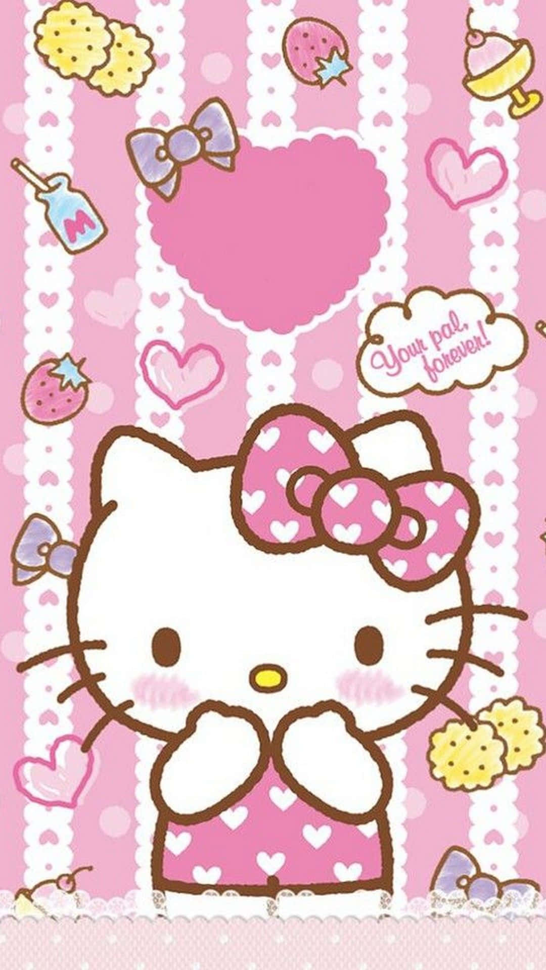 Hello Kitty, pink heart dress, pastel pink background, Full HD Phone Wallpaper