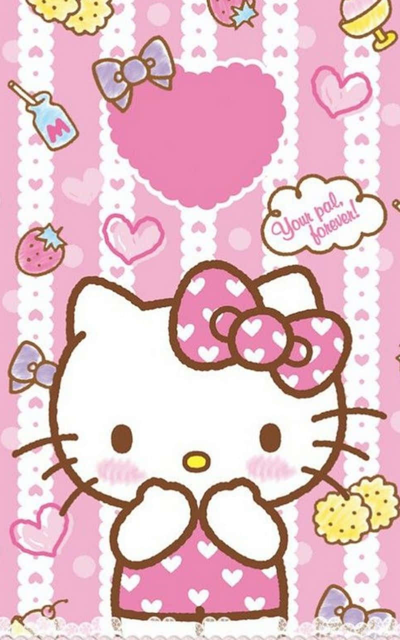 Hello Kitty, pink heart-patterned dress, bow, HD Phone Wallpaper