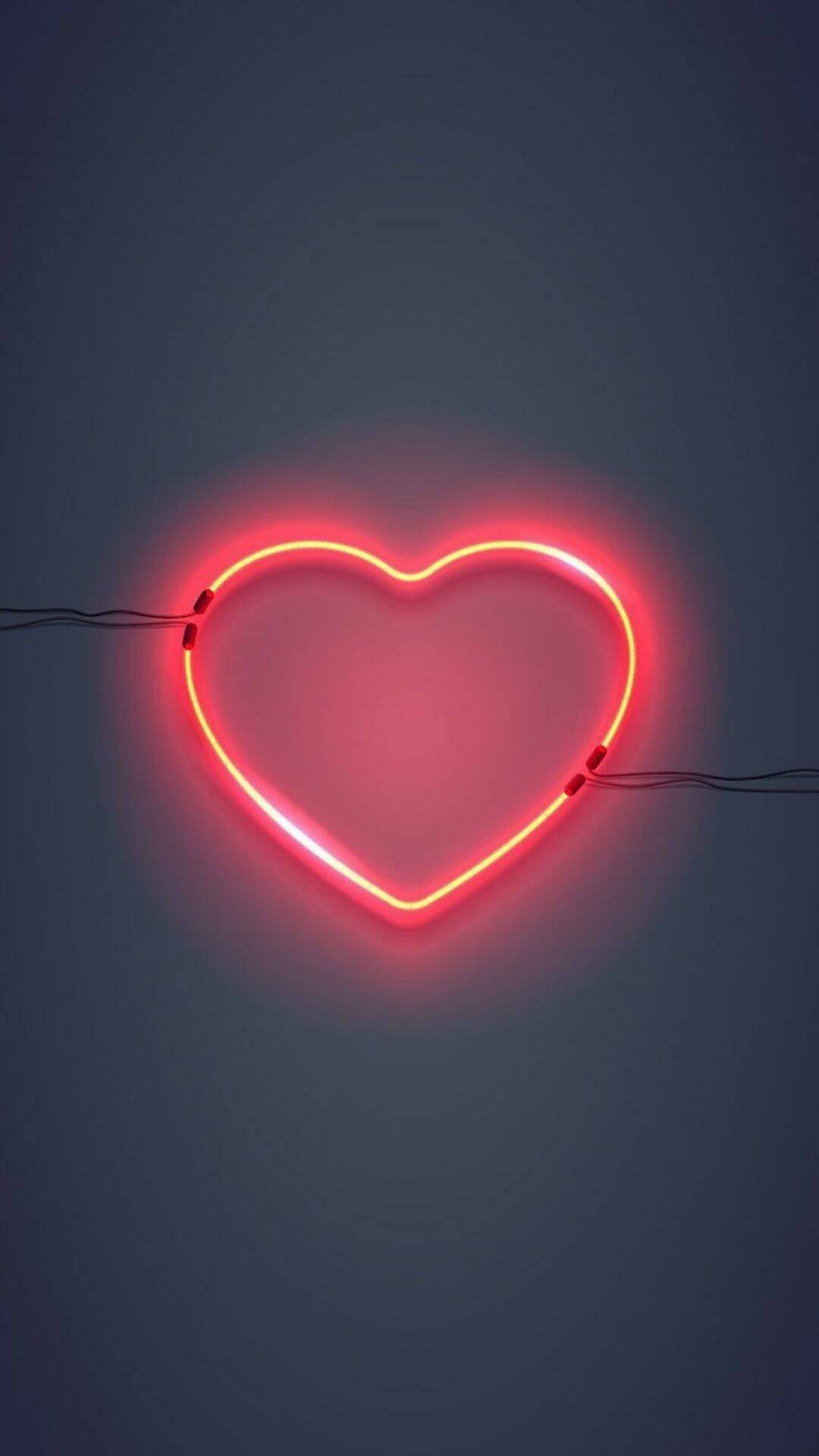 Pink iPhone Xr, red neon heart, dark gray wall, HD Phone Wallpaper