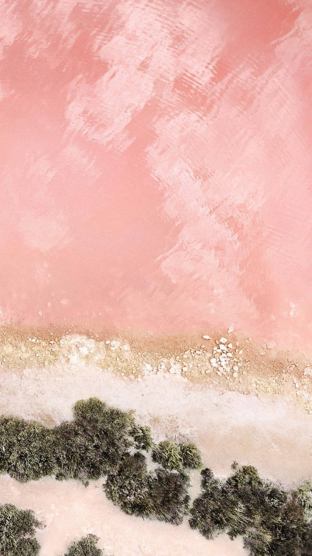 Pink iPhone Xr, surreal pink salt lake, green shrubs, Full HD Phone Wallpaper