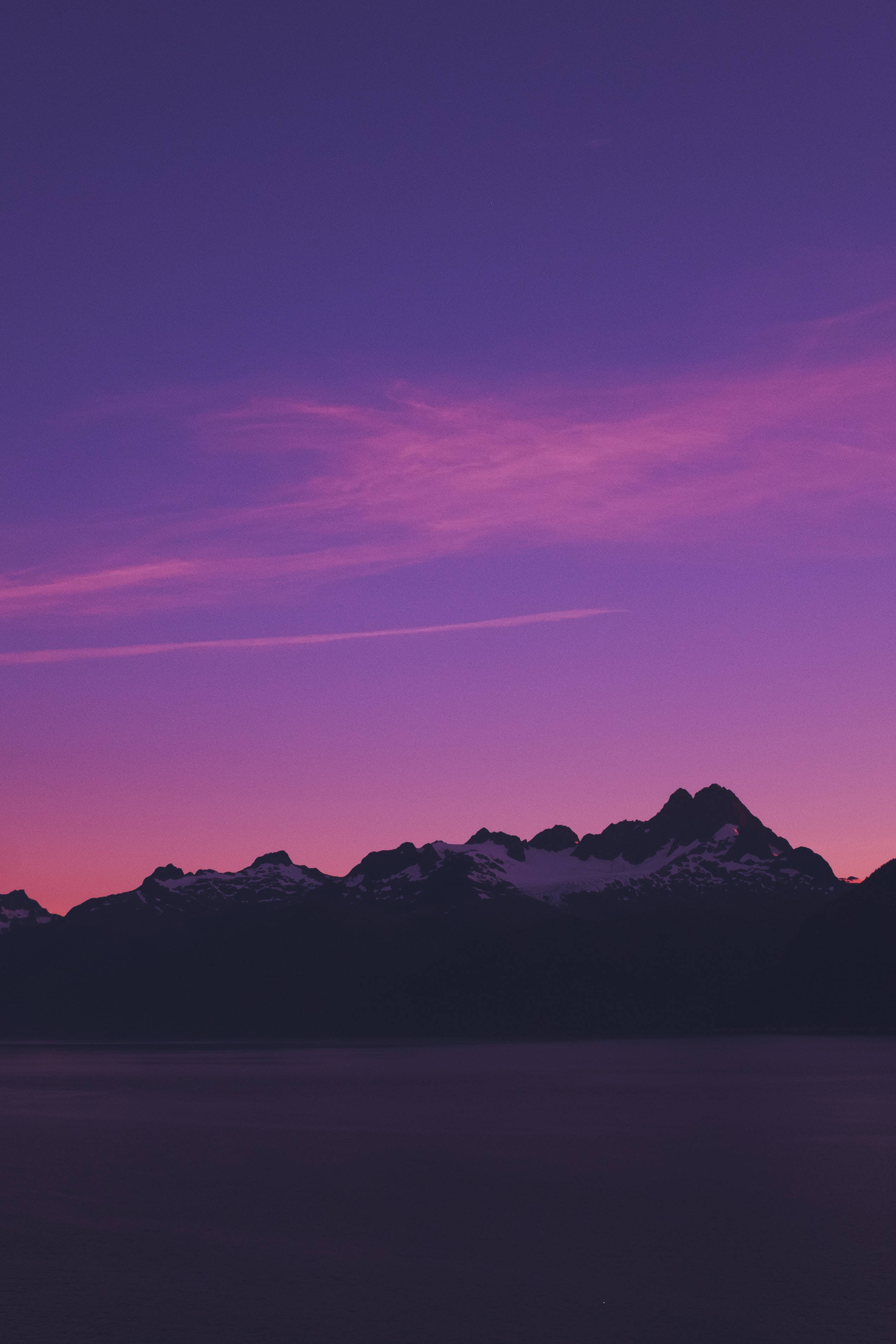 Pink iPhone Xr, mountain range, vibrant purple, 2K Phone Wallpaper