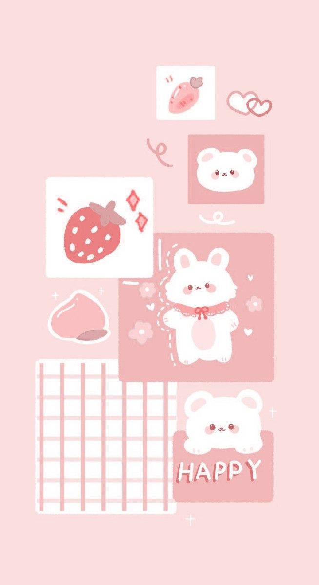 Pink Kawaii, pastel pink, cute cartoon bears, SD Phone Wallpaper