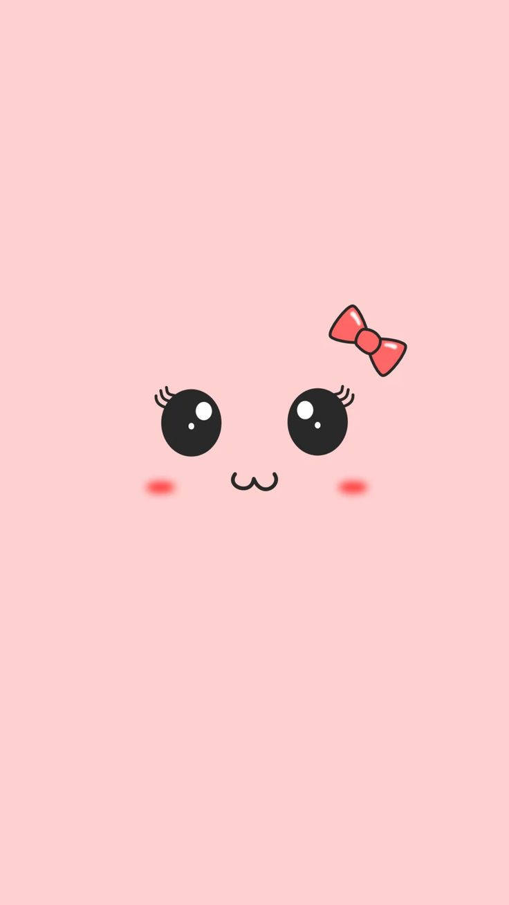 Kawaii HD Pink Face, big black eyes, red bow, HD Phone Wallpaper