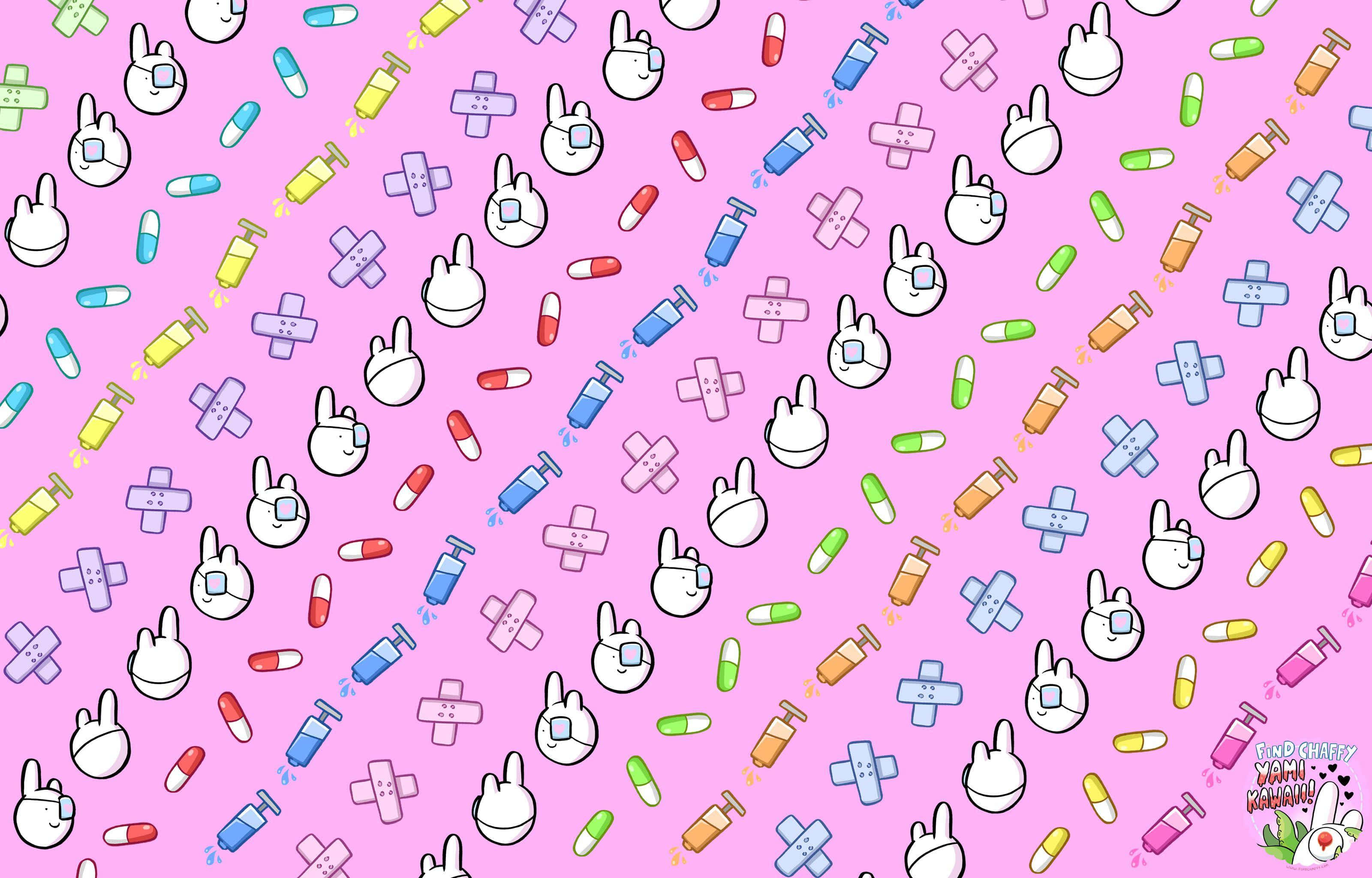 Pink Kawaii, cartoon bunnies, bandages, 2K Desktop Wallpaper
