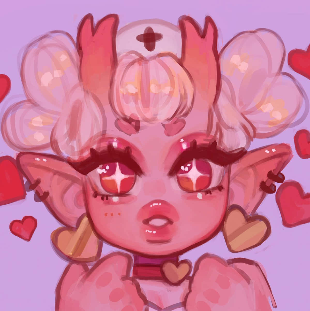 Pink Pfp Elfish Girl Kawaii, heart-shaped ears, floating hearts, SD Phone Wallpaper