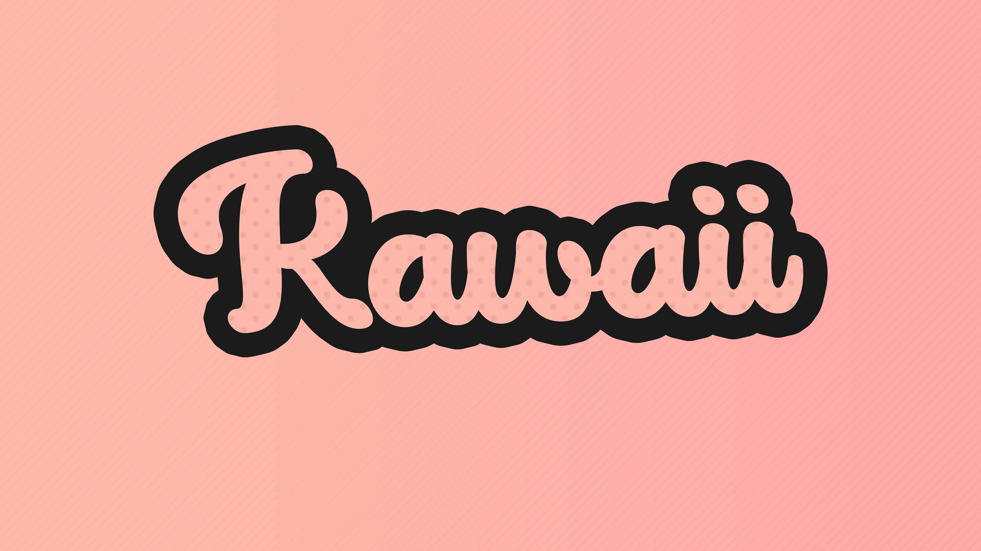 Kawaii, bold black bubble letters, pink dotted fill, 4K Desktop Wallpaper