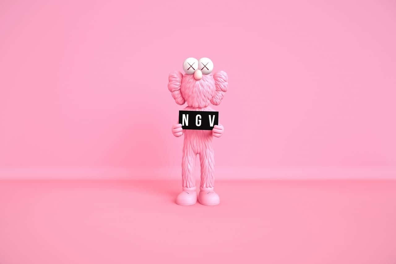 Pink Kaws, black sign, white letters NGV, HD Desktop Wallpaper