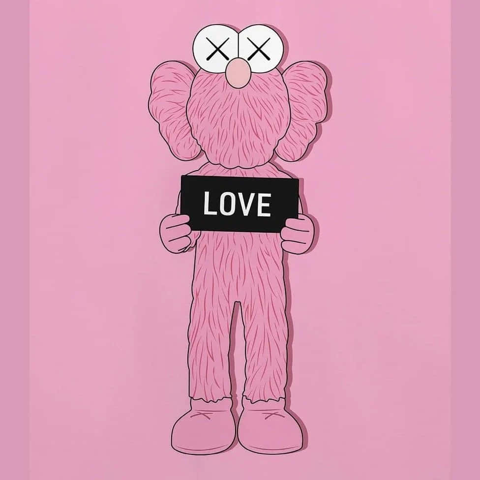 Pink Kaws, X eyes, black sign reading LOVE, SD Desktop Wallpaper
