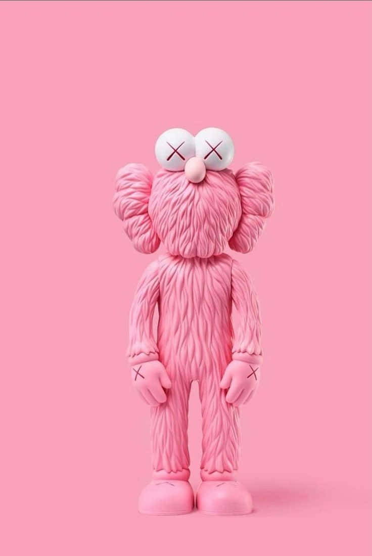 Pink Kaws, crossed eyes, textured fur, SD Phone Wallpaper