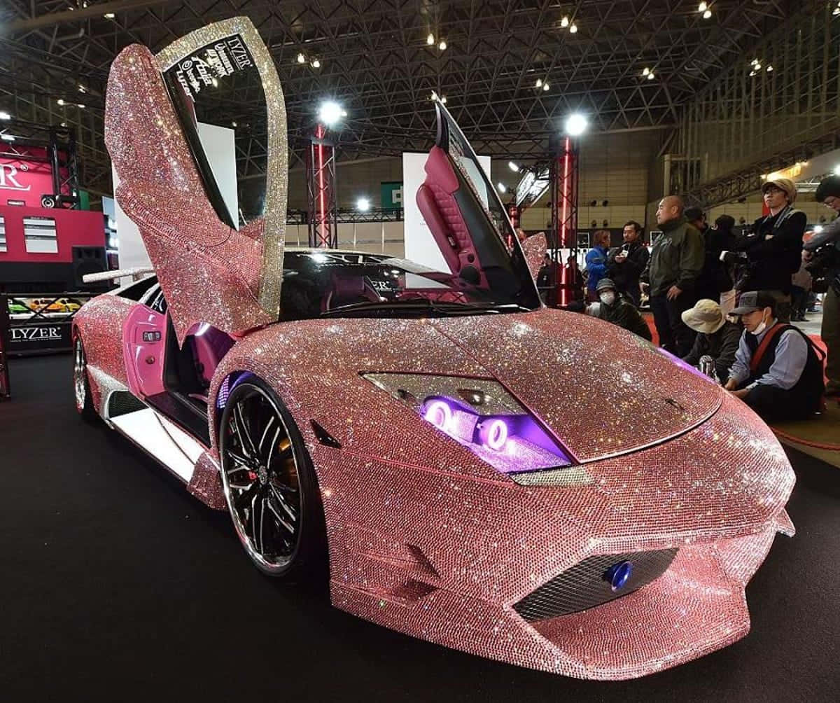 Pink Lamborghini, diamond-encrusted, scissor doors, SD Desktop Wallpaper