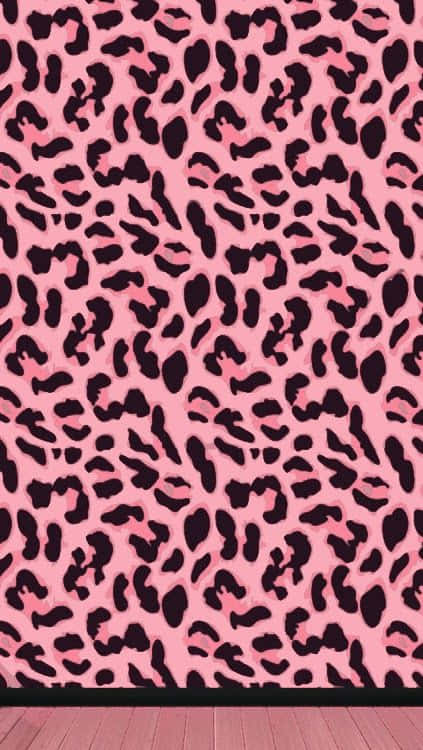 pink leopard print, wooden floor, black, SD Phone Wallpaper