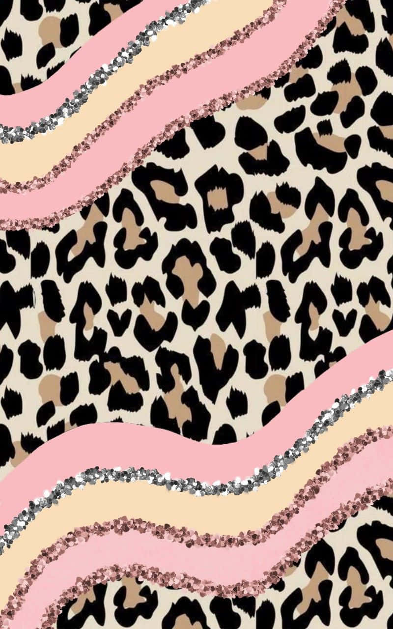 Pink Leopard Print, glittery pink, beige wavy stripes, HD Phone Wallpaper