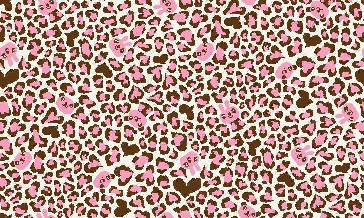 Pink Leopard Print, pink and brown leopard print pattern, cute cartoon bunnies, SD Desktop Wallpaper