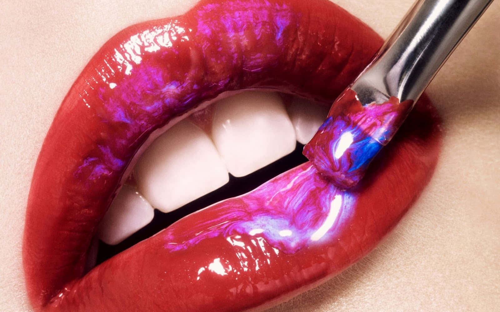 Pink Lips, glossy red lips, vibrant purple and blue shimmer lipstick, HD Desktop Wallpaper