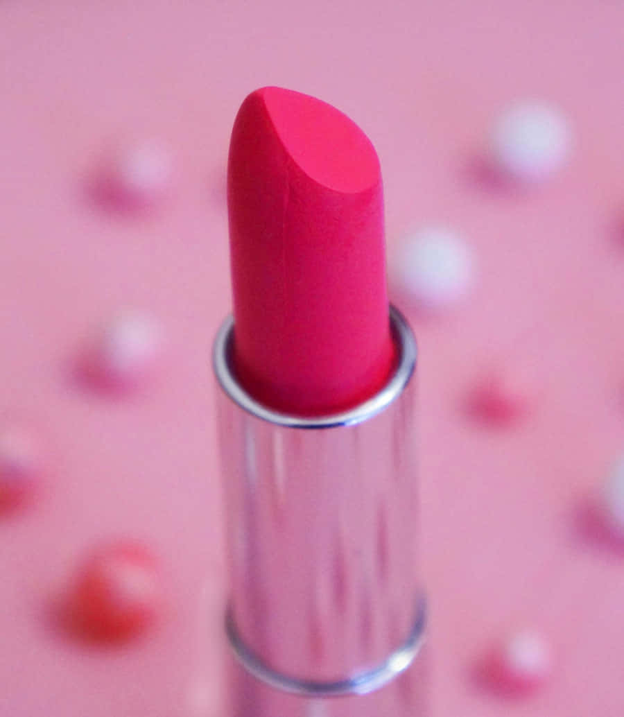 pink lipstick, metallic tube, soft pink backdrop, SD Phone Wallpaper