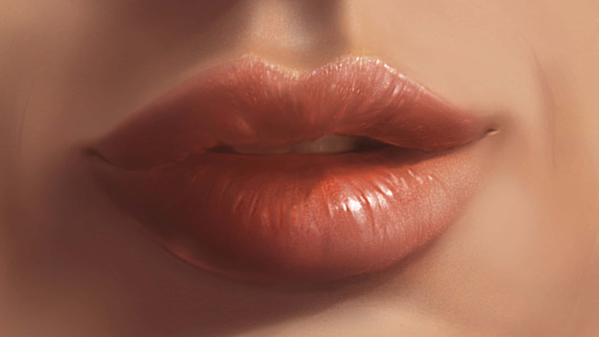 Pink Lips, glossy coral lips, subtle sheen, Full HD Desktop Wallpaper