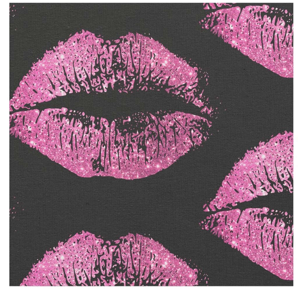 Pink Lips, glittery lipstick, textured black fabric, SD Desktop Wallpaper