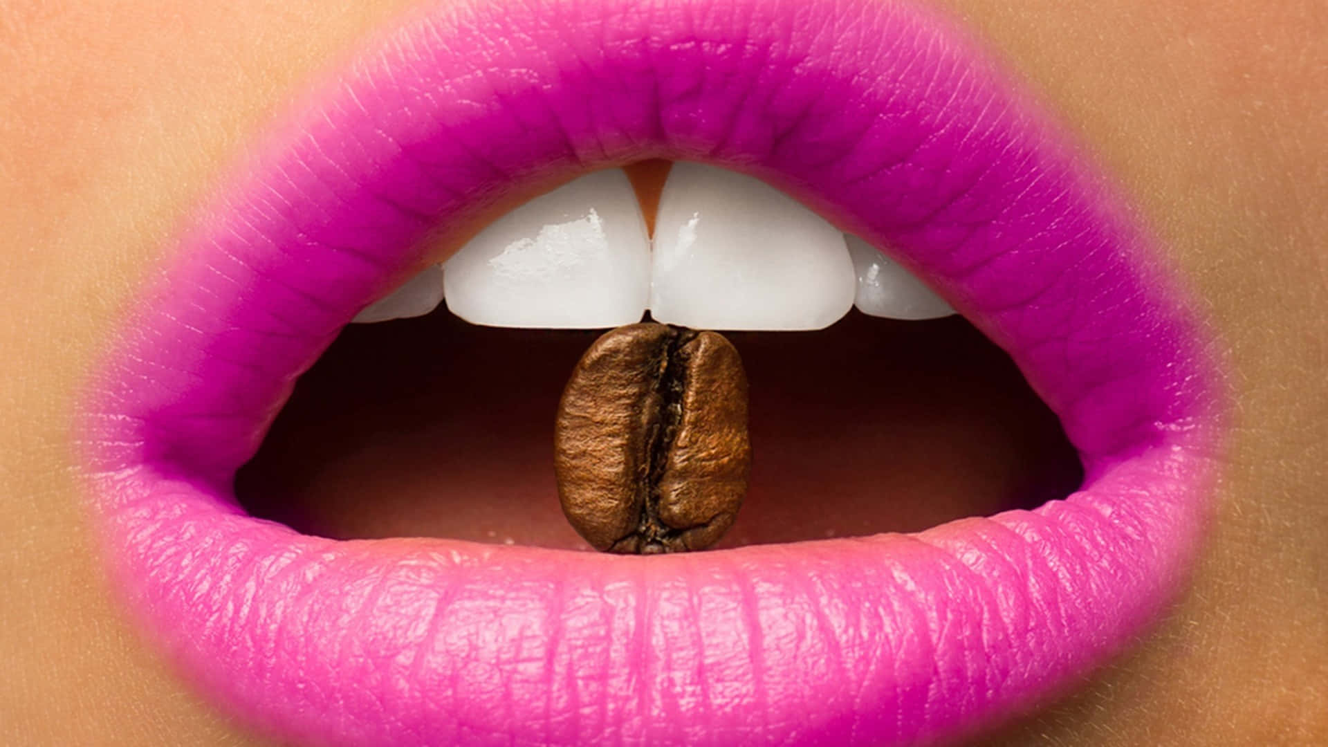 pink lips, vibrant pink, roasted coffee bean, Full HD Desktop Wallpaper
