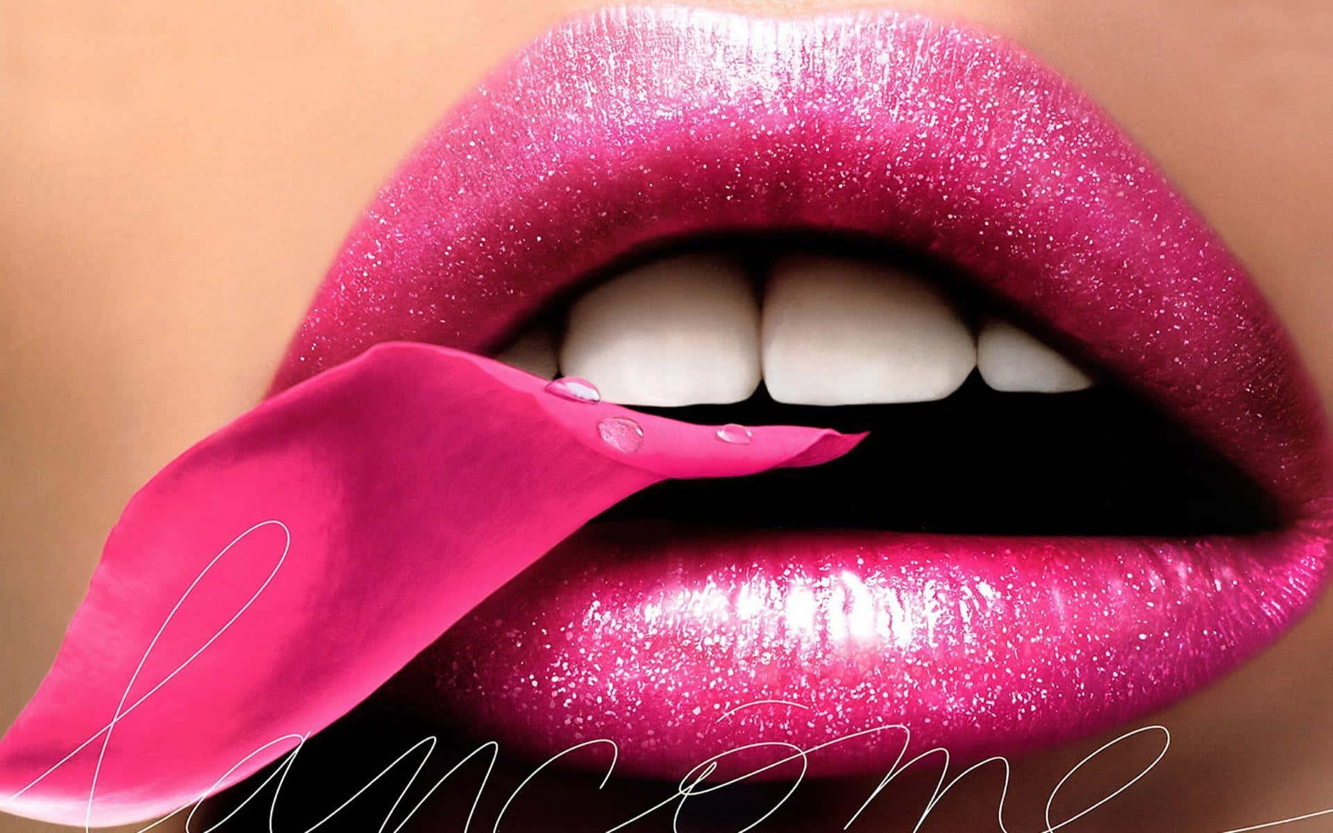 glossy pink glitter lips, matching petal, lower lip, Full HD Desktop Wallpaper