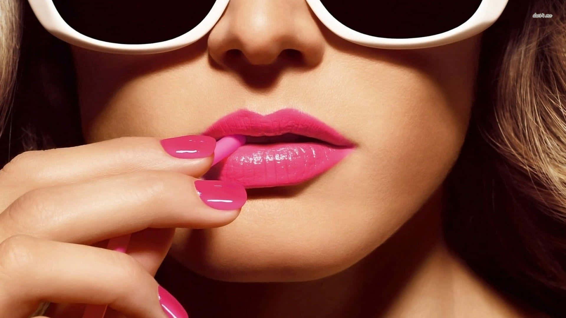 pink lipstick, white sunglasses, vibrant pink lips, Full HD Desktop Wallpaper