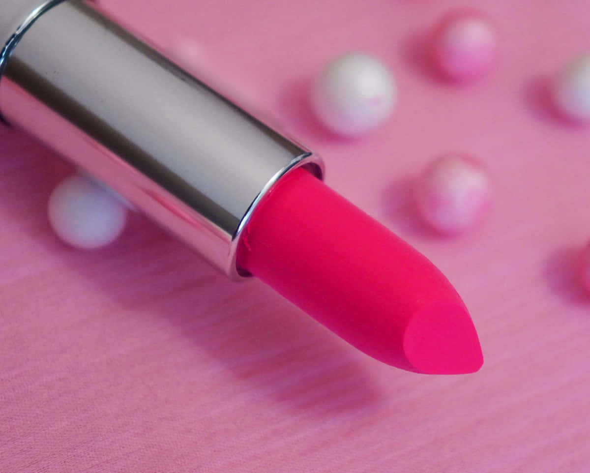 Pink Lipstick, metallic cap, soft pink surface, SD Desktop Wallpaper