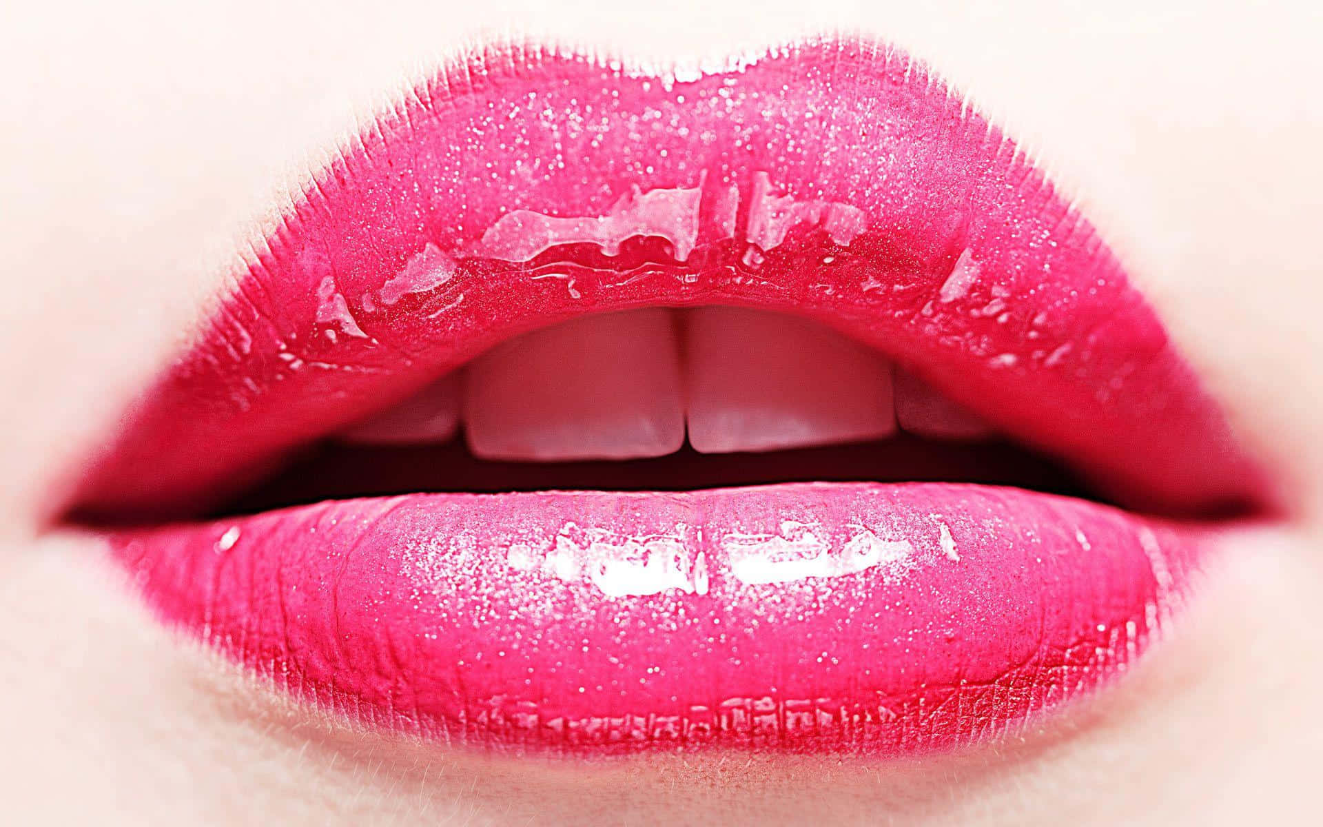 Pink Lipstick, glossy bright pink lips, glitter shimmer, Full HD Desktop Wallpaper