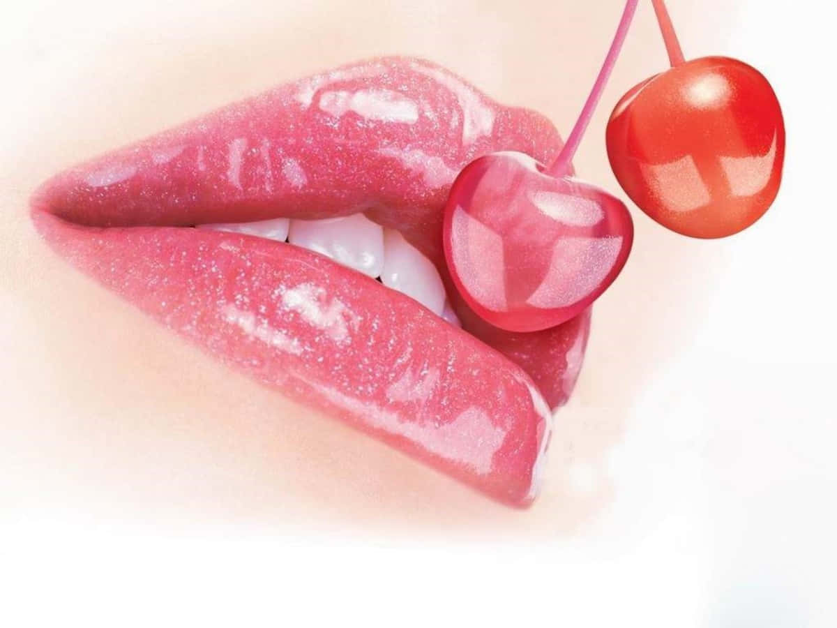 Pink Lipstick, glossy pink lips, glittery texture, SD Desktop Wallpaper
