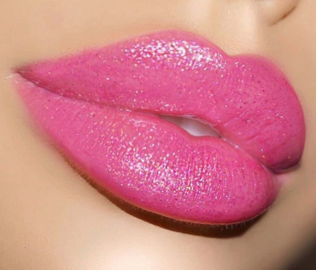 Pink Lipstick, glossy pink glitter lips, white background, SD Desktop Wallpaper