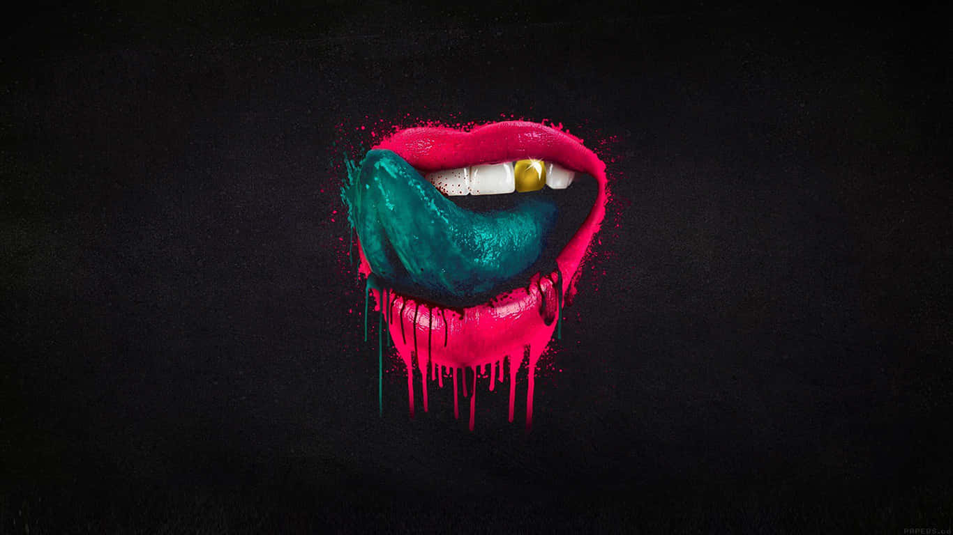 Pink Lips, teal paint, dark textured background, HD Desktop Wallpaper