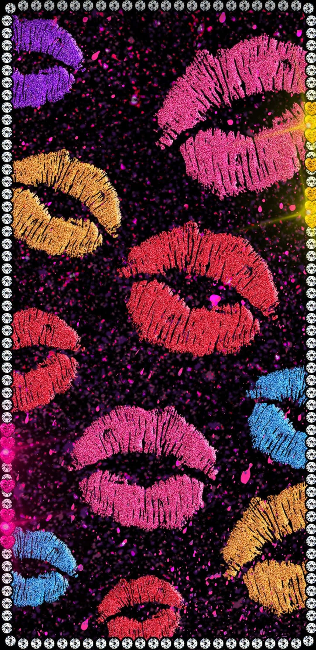 pink lips, multicolored lipstick, glittering dark background, Full HD Phone Wallpaper
