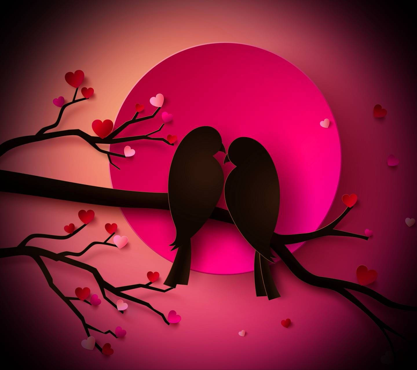 Love Birds, pink moon, silhouette, HD Desktop Wallpaper