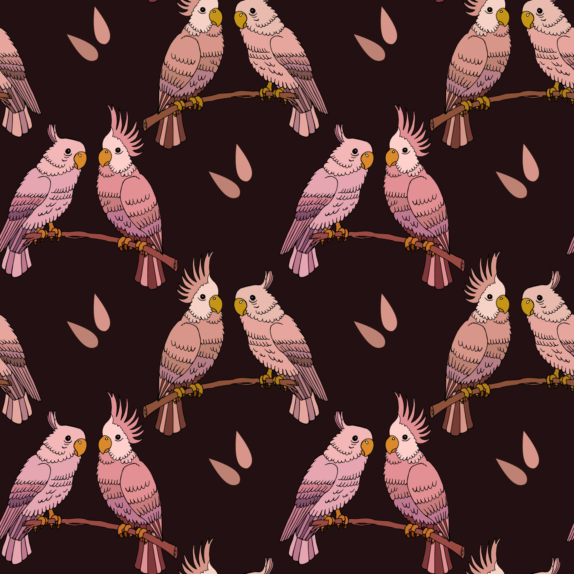 Pink Love Birds, pink cockatoos, branches, Full HD Desktop Wallpaper