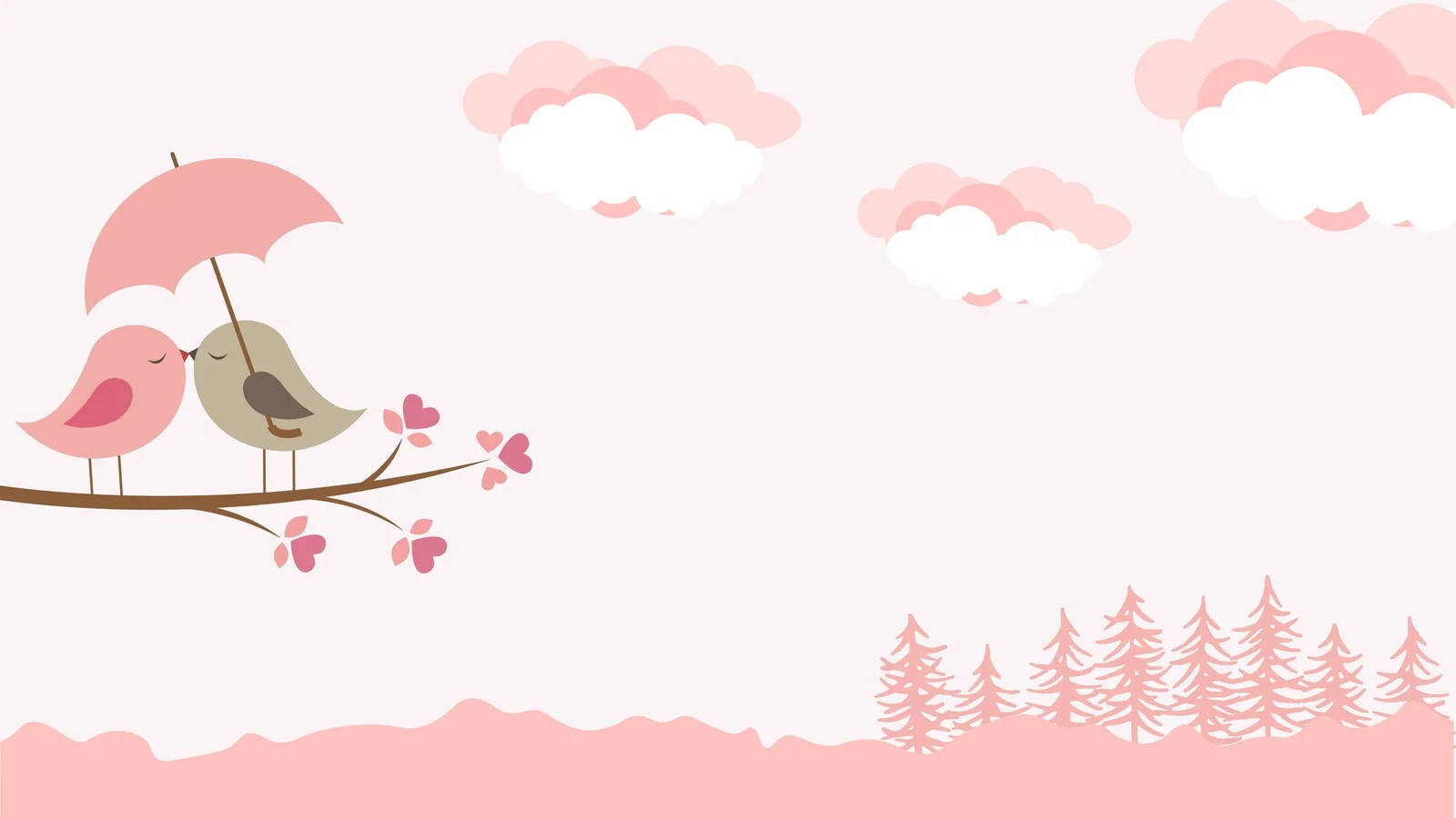 love birds, pink forest, pink umbrella, HD Desktop Wallpaper