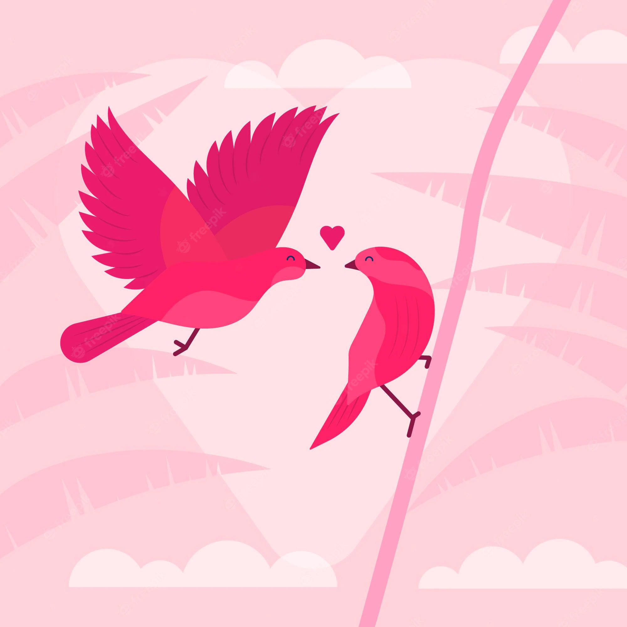 Pink Love Birds, vibrant pink birds, tiny heart, Full HD Desktop Wallpaper